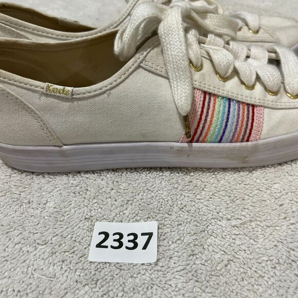 Keds Womens White Kickstart Rainbow Webbing Stripe Sneakers Size 11 Dream Foam - Picture 13 of 13